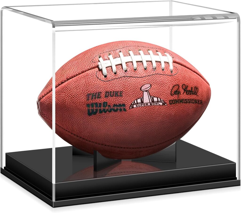 KKU Football Display Case, Acrylic Football Case Display Case Autographed Football Holder, No Assembly Required Football Display Box with Removable Built-in Football Display Stand