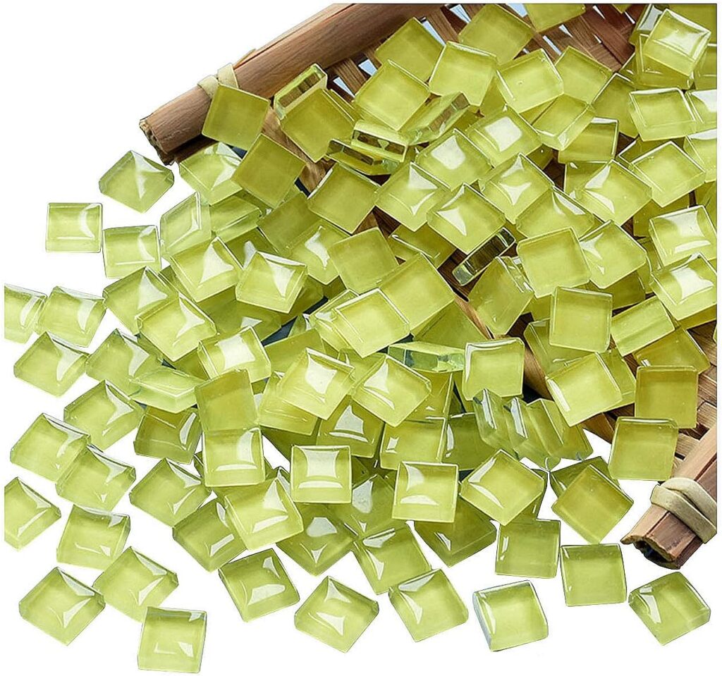 100 Pieces Mosaic Tiles Squares Yellow Crystal Mosaic Stained Glass for Crafts Supplies DIY Picture Frames Handmade Jewelry Coasters Art Material Decoration,1x1cm