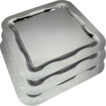 (Pack of 3) 18 inch x 18 inch Square Chrome Plated Serving Tray Stylish Line Maze Square Engraved Edge Decorative Party Birthday Wedding Dessert Buffet Wine Platter Plate TTL-003