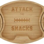 Pavilion Gift Company – Attack The Snacks – 16″ x 10″ Bamboo Football Shaped Serving Tray Charcuterie Board Dip Bowl College Professional Minor League Football Party