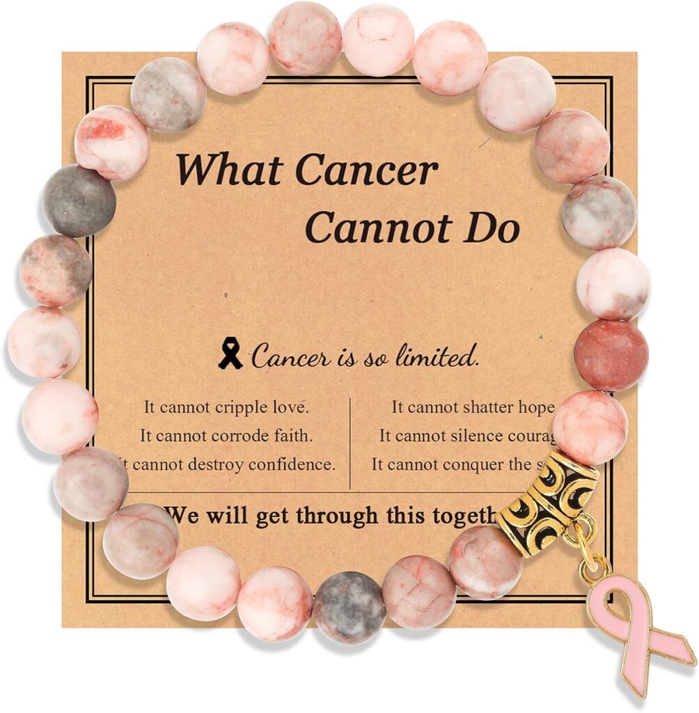 Breast Cancer Bracelets Natural Stone What Cancer Cannot Do Inspirational Bracelet for Women Pink Ribbon Cancer Awareness Handmade Beaded Encouragement Gift With Message Card