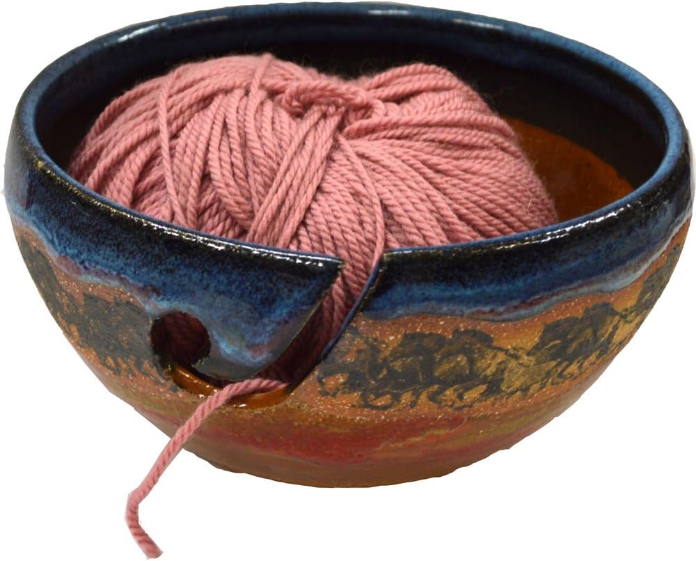 ALWAYS AZUL POTTERY Wild Horses Yarn Bowl in Azulscape Glaze – Handmade Ceramic Pottery Yarn Bowl – Knitting & Crochet Yarn Holder – Artisan Glazed Pottery- Wool Bowl Great for Knitters