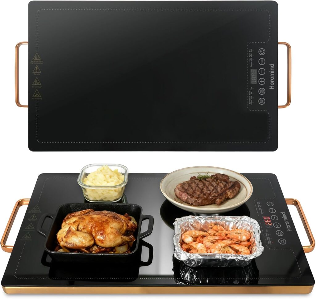 Electric Warming Tray 20″ x 14″, Glass-Top Full-Surface Food Warmer with Adjustable Temperature & Timer, Buffet Warming Tray for Parties, Sabbath, Holiday Parties, Daily Dining