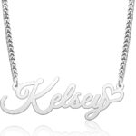 CoolJewelry Personalized Name Necklace Love Heart Custom Name Necklace 925 Sterling Silver Name Necklace with Heart Symbol Initial Necklace Gift for Women Girls