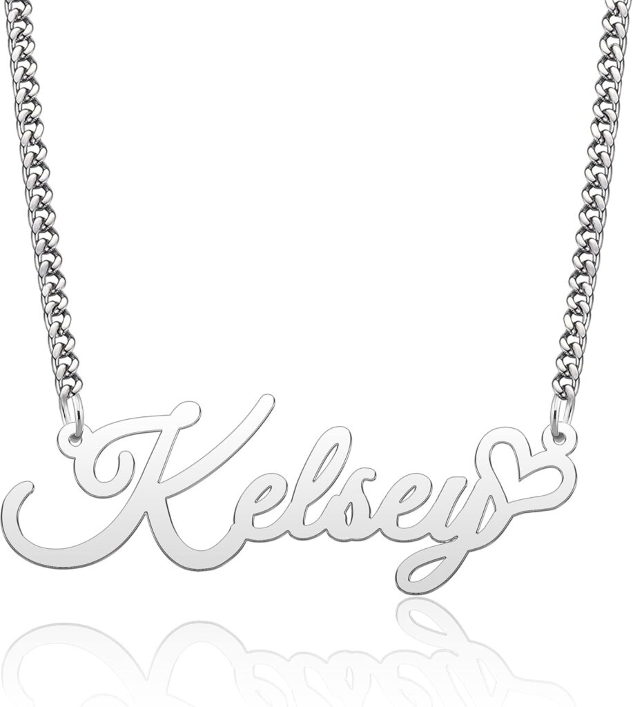 CoolJewelry Personalized Name Necklace Love Heart Custom Name Necklace 925 Sterling Silver Name Necklace with Heart Symbol Initial Necklace Gift for Women Girls