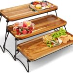 Manspdier 3 Tier Cupcake Stand & Towers Serving Tray for Party, Acacia Wooden Dessert Table Display Set, Decorative Tiered Decor Small Chees Charcuterie Boards Rustic Wood Platters Trays, (A010)