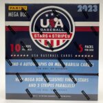 Panini 2023 Stars & Stripes Baseball Trading Card MEGA Box [6 Packs, 4 Autograph OR Memorabilia Cards] Team USA