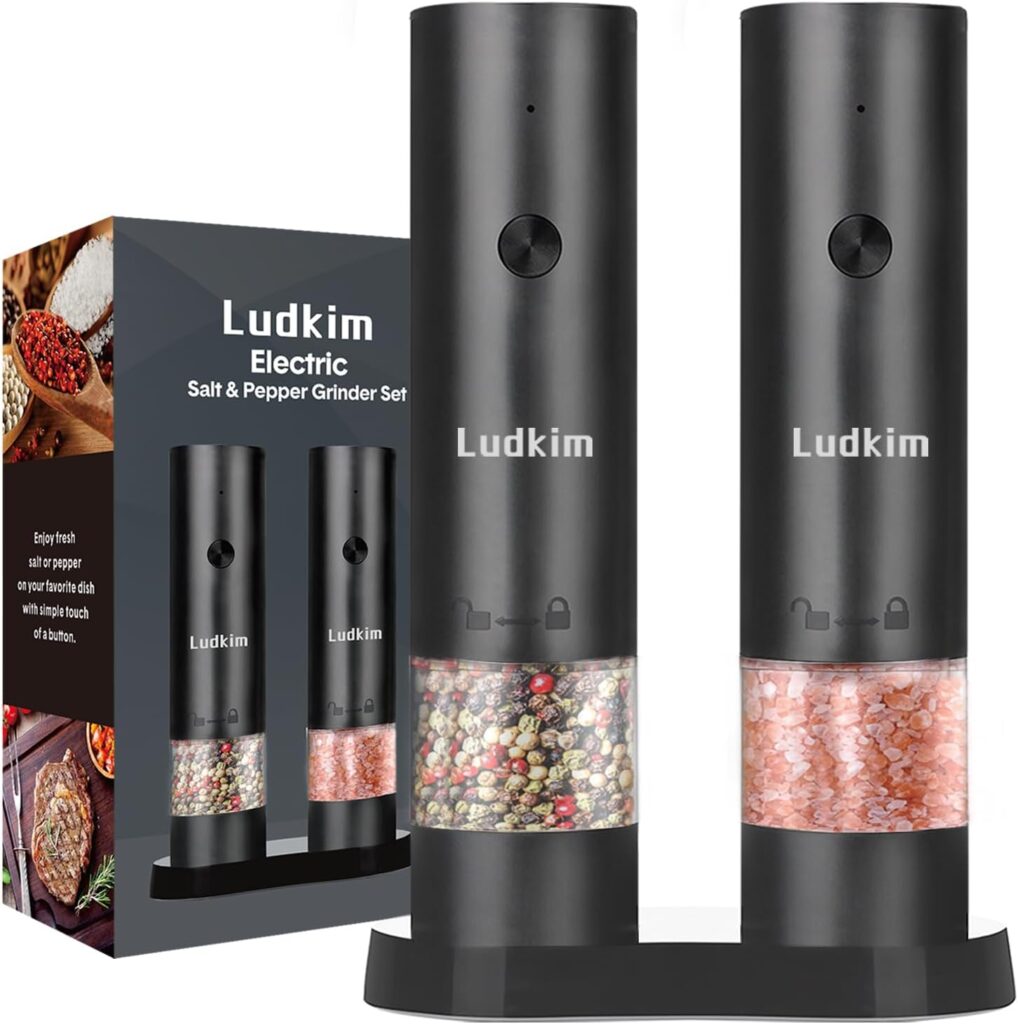 Electric Pepper Grinder and Salt Mill Set – Dual Pack Rechargeable with Storage Base, Adjustable Coarseness, Type-C Charging, Each 40ml Capacity for Kitchen, Travel & Gift