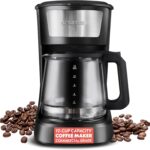 Gourmia Drip Coffee Maker – 12 Cup, One-Touch Operation, Pause & Serve, Automatic Keep Warm, Easy View Water Window, Compact Design, Stainless Steel Accents, Black