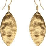 Hammered Gold Leaf Earrings for Women 14K Gold Plated Handmade Earrings Hypoallergenic Unique Earrings Dangle Earrings for Women