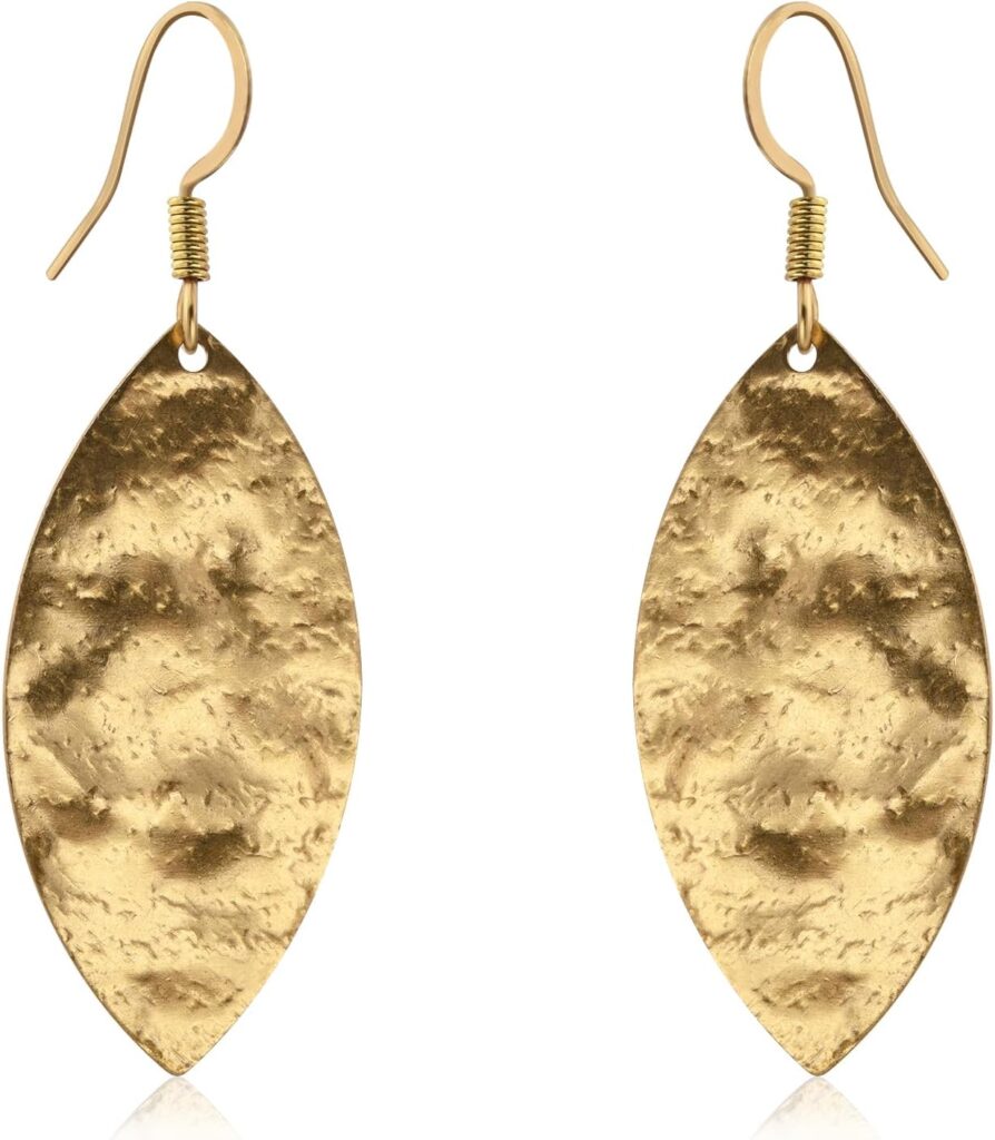 Hammered Gold Leaf Earrings for Women 14K Gold Plated Handmade Earrings Hypoallergenic Unique Earrings Dangle Earrings for Women