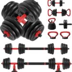 RELIFE REBUILD YOUR LIFE Adjustable Dumbbells Set 6 in 1 Weight Set Dumbbell Barbell Kettlebells, Push-up, Push up Stand and Ab roller for Workout Home Fitness Equipment