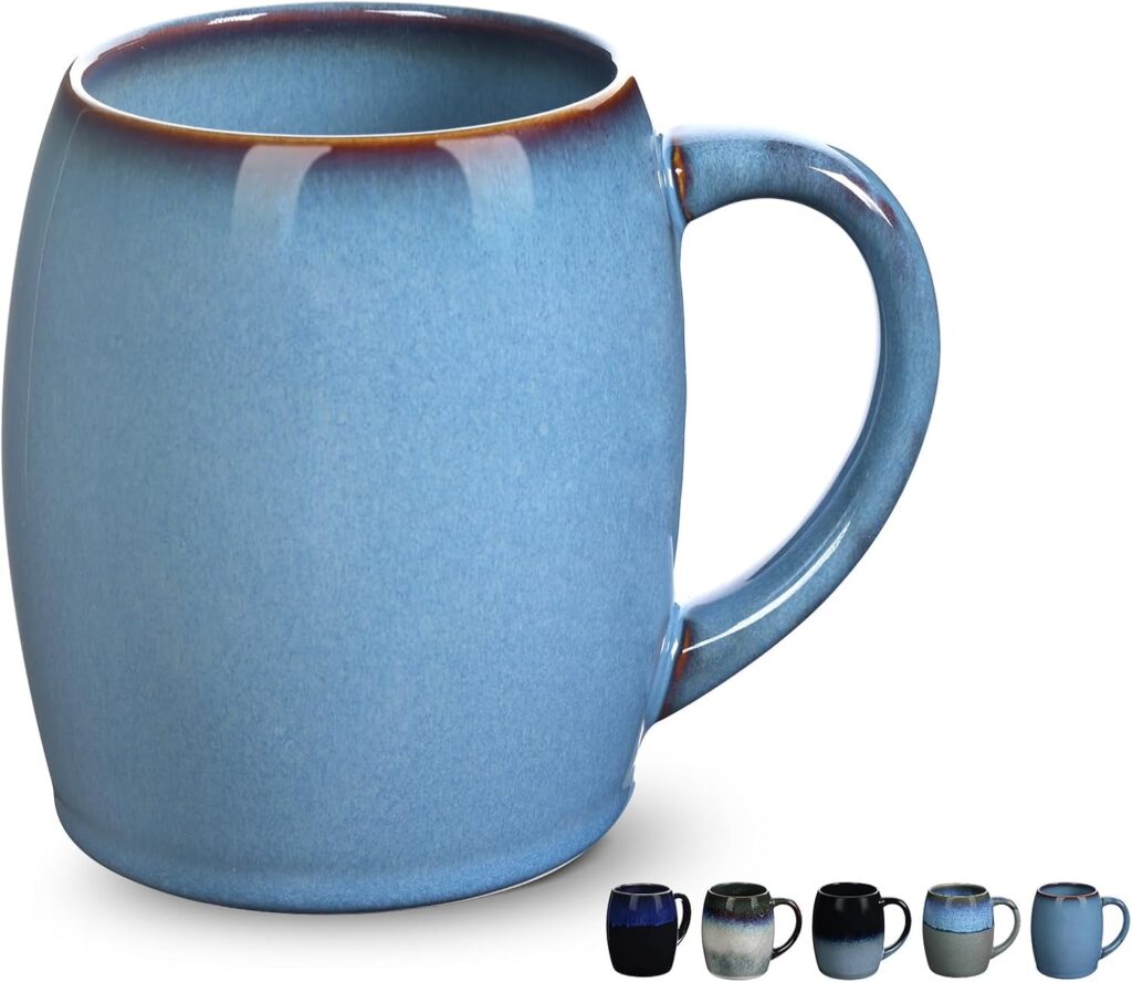 Handmade Coffee Mugs 20 Oz,Funny Coffee Mug with Handle,Handcrafted Ceramic Beer Mugs for Home,Unique Retro Glazed Pottery Mugs Handmade for Women and Men,Dishwasher and Microwave Safe,Fog Blue