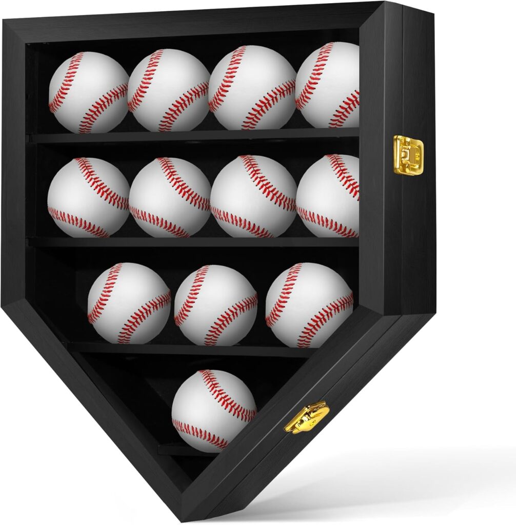 Baseball Display Case Large, Baseball Holder Shadow Box for 12 Baseball Display, HD Acrylic Front UV Protection,Wooden Frame for Collecting Autographed Balls Exquisite Souvenirs