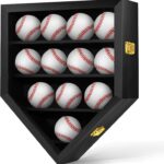 Baseball Display Case Large, Baseball Holder Shadow Box for 12 Baseball Display, HD Acrylic Front UV Protection,Wooden Frame for Collecting Autographed Balls Exquisite Souvenirs