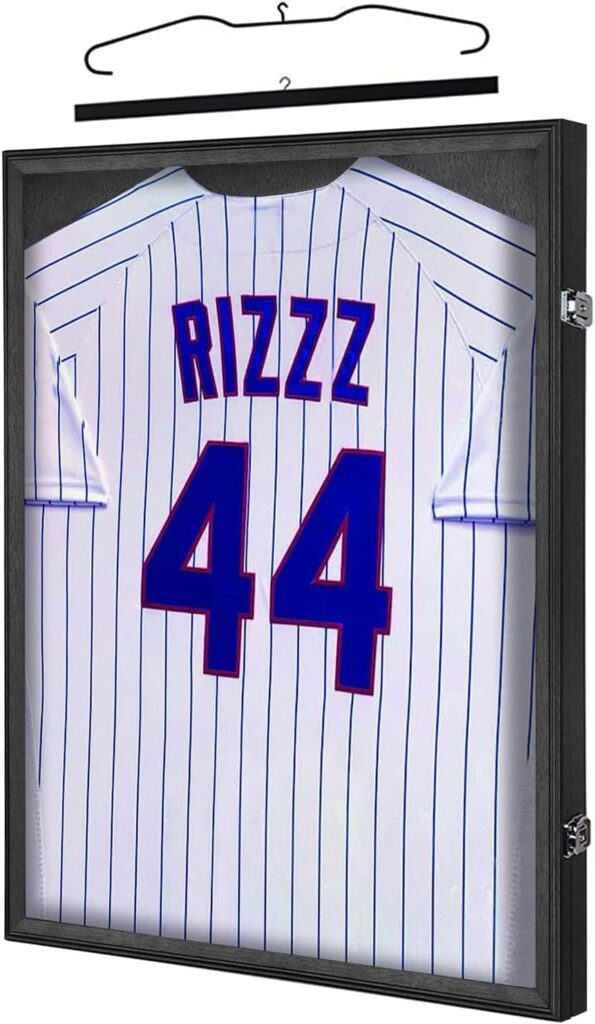 IHEIPYE Jersey Display Case Jersey Frame Large Shadow Box Lockable with UV Protection Acrylic and Hanger for Baseball Basketball Football Soccer Hockey 2XL Sport Jersey Shirt,Black