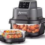 4-in-1 Portable Glass Air Fryer, 140–400°F Precise Heat, Max Crisp Technology, 4.2QT & 1.6QT Dual Containers with Lids, Freezer & Dishwasher Safe, Bake, Recrisp, Air Fry