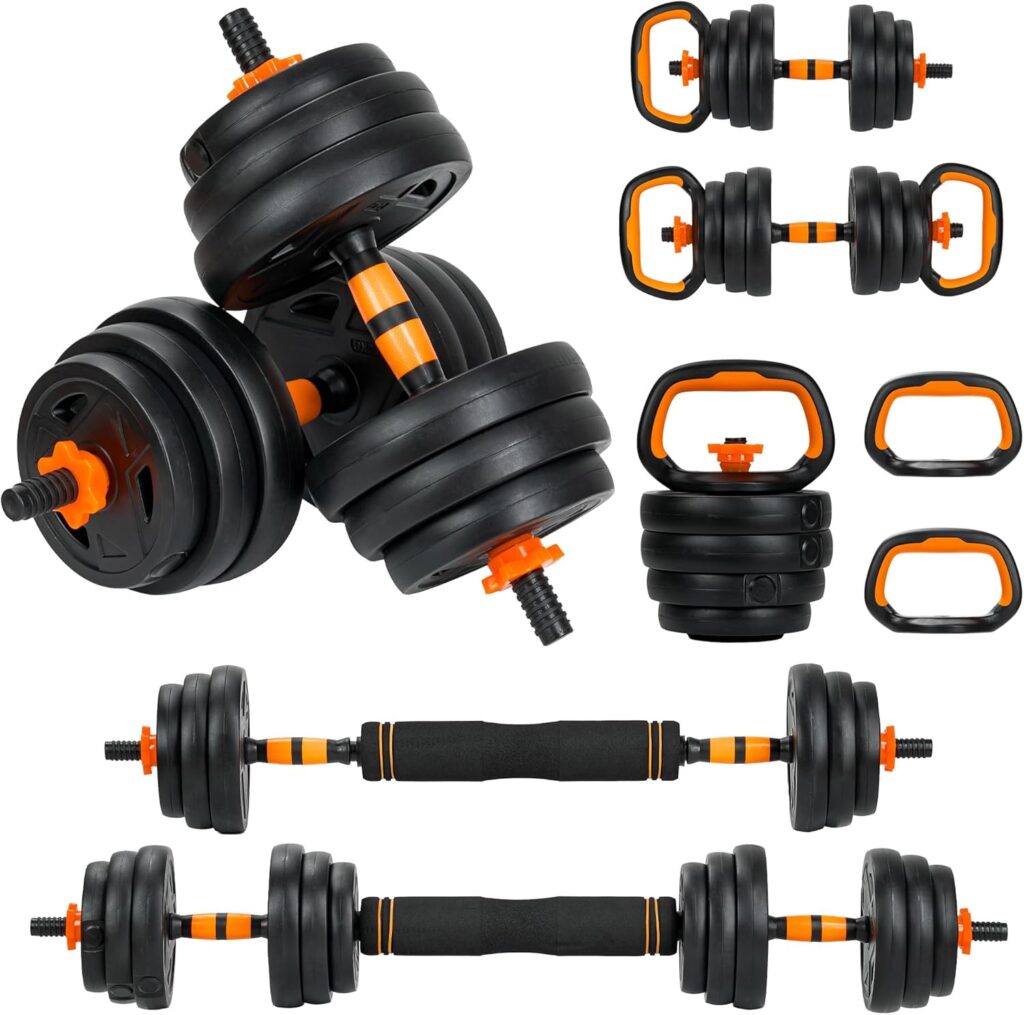 Adjustable Dumbbell Set, 44LBS Wights Set, 4-In-1 Dumbbell Set with Connector for Barbell, Kettlebell, Push-Up Stand, Home Gym Fitness Equipment for Strength Training