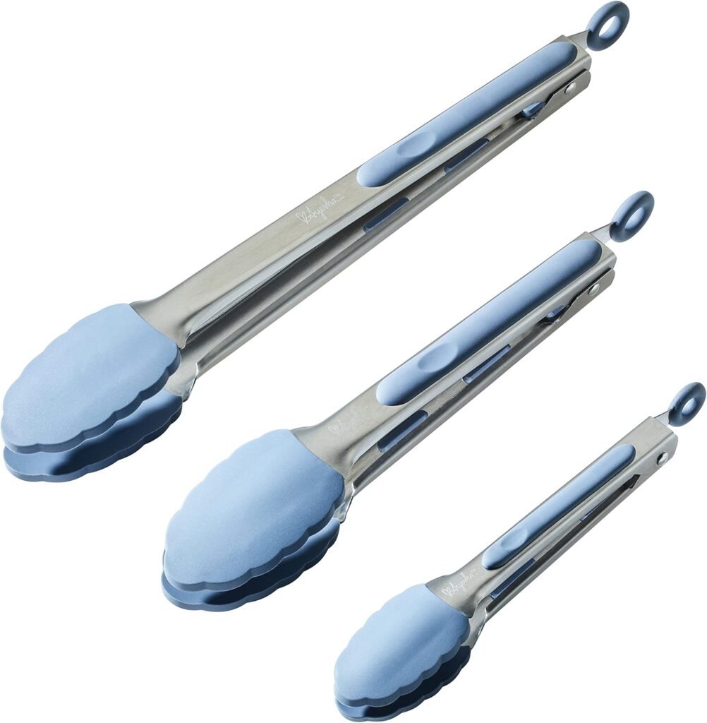 Ayesha Curry Tools and Gadgets Locking Tongs Kitchen Utensil Set, 3 Piece, Anchor Blue