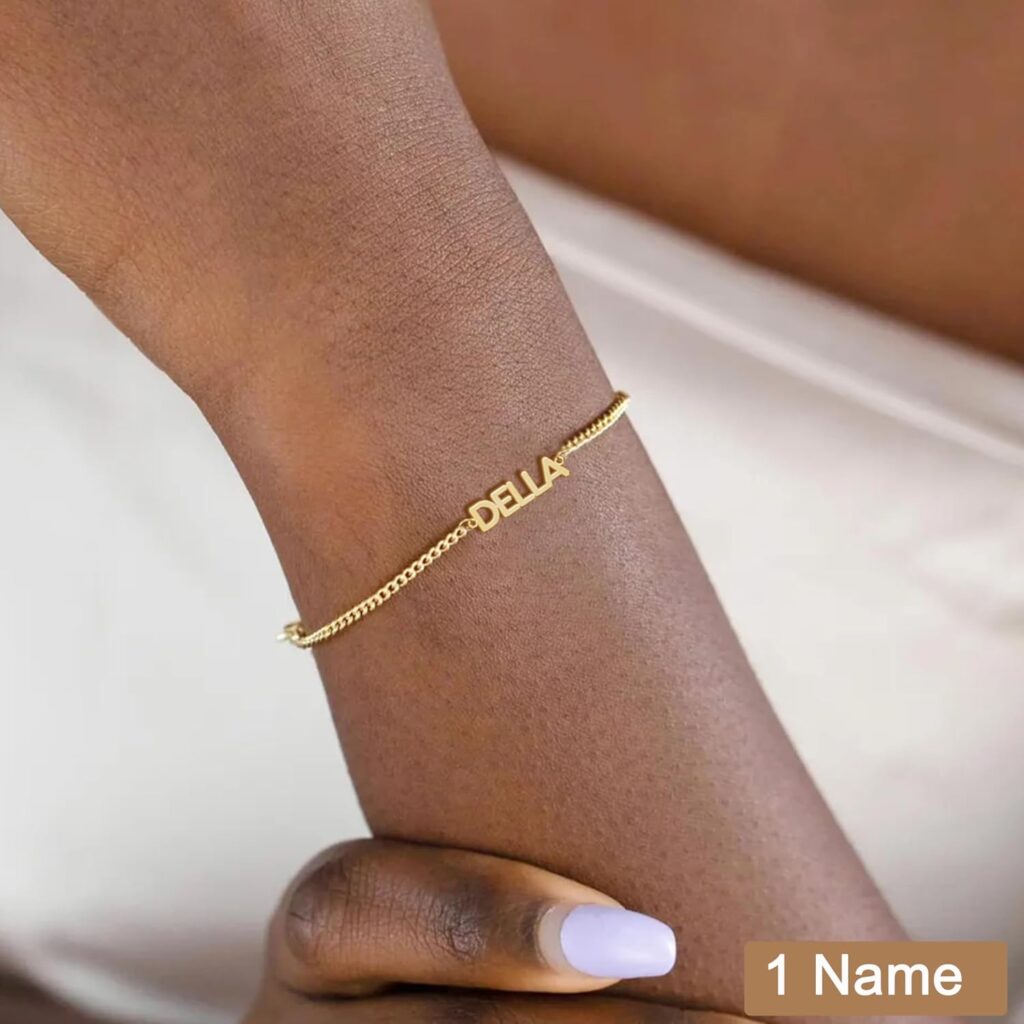 Custom Bracelet with 1-3 Names, Customized Name Bracelets for Women, 18K Gold Plated Adjustable Charm Bracelet Personalized Birthday Gifts for Mom Wife