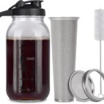Cold Brew Mason Jar iced Coffee Maker, Durable Glass, – 64 oz (2 Quart / 1.9 Liter), With Handle& Stainless Steel Filter for Iced Brew Coffee, Lemonade, Ice Tea, Homemade Fruit Drinks Container