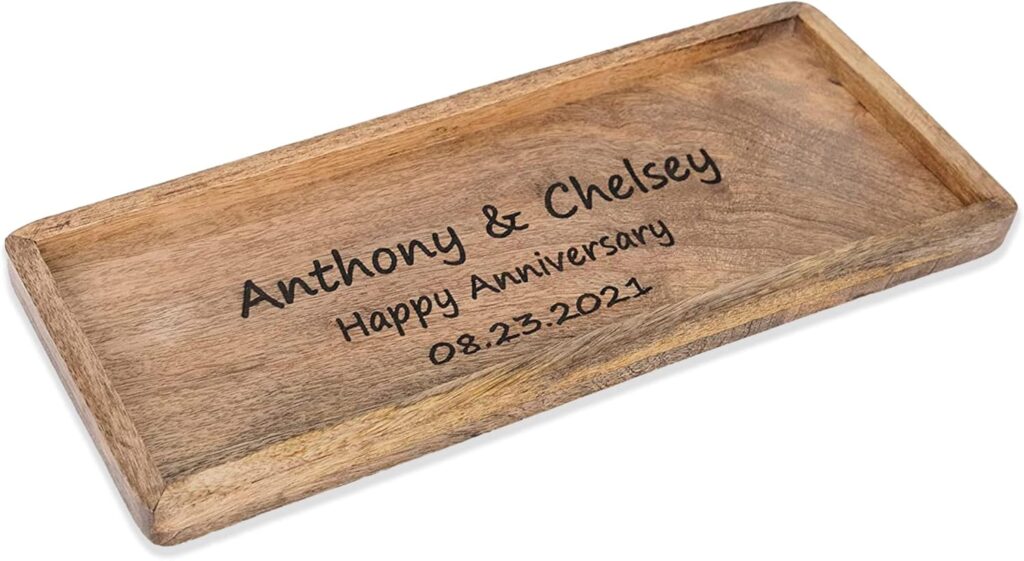Personalized Wooden Serving Platters – Custom Wood Serving Tray with Raised Edges – Decorative Rectangular Wooden Trays for Food, Fruits, Snacks, Appetizers, and Home Parties – 12″ X 5″ X 0.75″