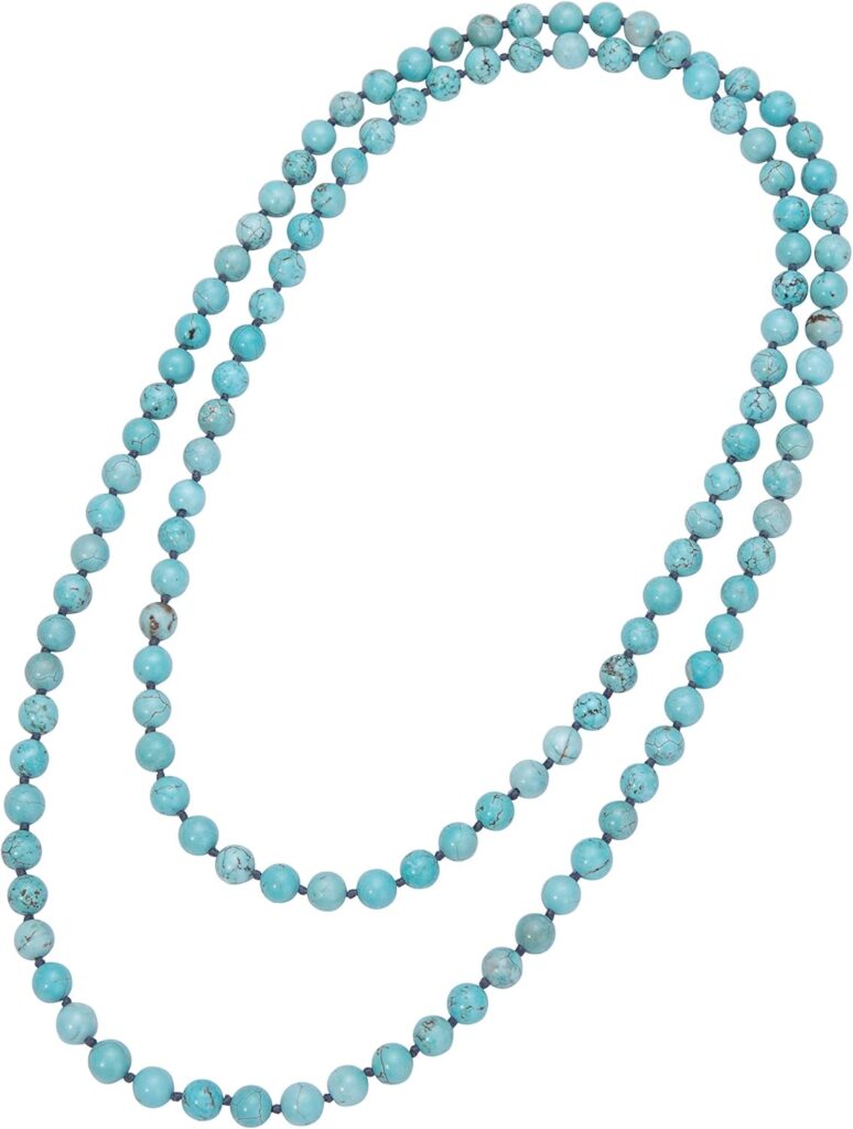 PERNNLA PEARL Natural Turquoise Long Beaded Necklace Wrap Bracelet Handmade Jewelry for Women Men