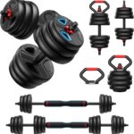 Adjustable dumbbell set,20/35/45/55/70/90lbs Free Weights set with upgraded nut, 5 in 1 Weight Set Used as Kettlebells, Barbell, Push up Stand, Fitness Exercise for Home Gym Suitable Men/Women