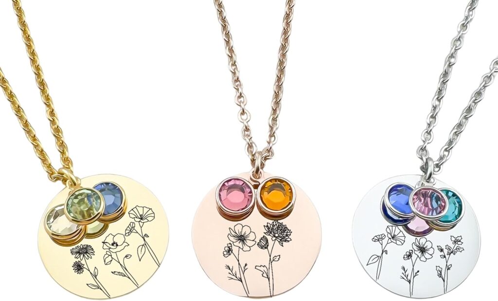 Birth Flower Name Neckalce Personalized Mother Gift 18K Gold Plated Birth Month Flower Necklace Dainty Flower Necklace Custom Jewelry Birthday Gift for Women