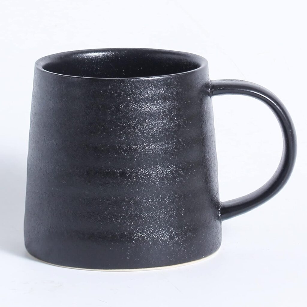 Large Ceramic Coffee Mug, Handmade Pottery Mugs, Tea Cups with Big Handle for Office and Home, 15.5 oz, Dishwasher and Microwave Safe (Frosted Black)