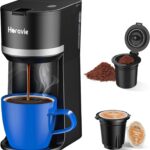 Small Single Serve Coffee Maker for K Cup and Grounds, Fast Brew One Cup Coffee Machine with 12 Oz Reservoir, Compact Size for Home Office RV and Travel, Black