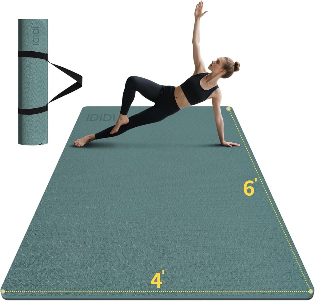 Large Yoga Mat (6’x 4′) – Extra Long and Wide 72 x 48 inches, Non-Slip POE Fitness Mat, Eco-Friendly, Thick Wide Exercise Mat for Home Workouts,Ideal for Yoga and Pilates.