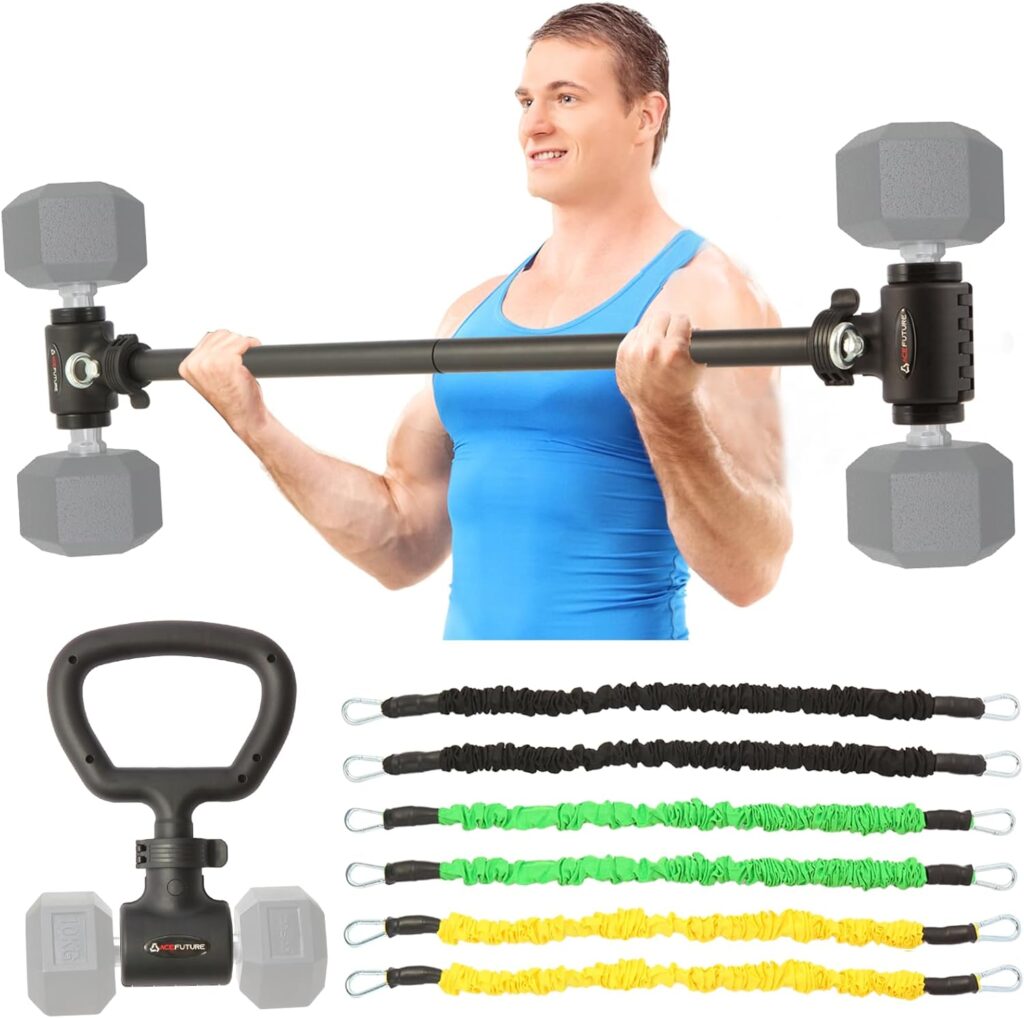 3 in 1 Dumbbell Converter Bar Set – Convert Dumbbells to Barbell & Kettlebell for Home Gym, Multi-Functional Strength Training Bar with Secure Clamps, Space-Saving Weight Lifting System (Black)
