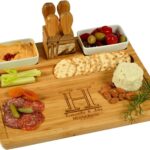 Picnic at Ascot Custom Personalized Engraved Bamboo Cheese/Charcuterie Cutting Board with Ceramic Bowls, Cheese Tools & Cheese Markers-Designed & Quality Checked in USA