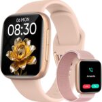 Smart Watch for Women, 1.85″ AMOLED Ultra-Clear Screen Smartwatch Compatible iPhone/Samsung/Android, 100+ Sport Modes Fitness Tracker with Heart Rate/SpO2/Sleep Monitor, 3ATM Waterproof, 2 Bands