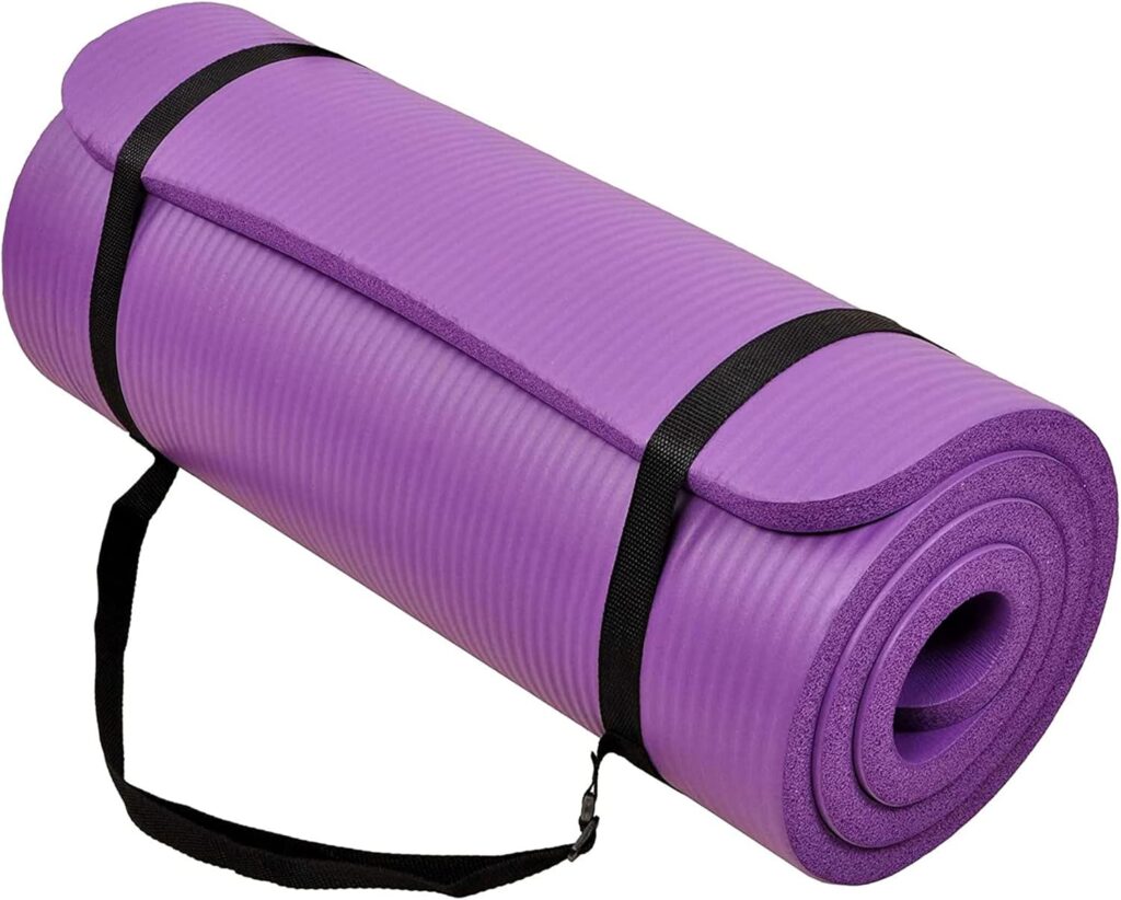 BalanceFrom GoCloud 71×24 Inches Extra Thick Yoga Mat 1-Inch High-Density Foam – Roll-Up Exercise Pad with Double-Sided Non-Slip Surface and Carrying Strap for Pilates and Home Workouts