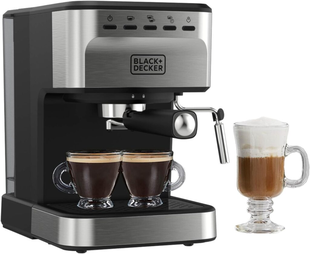 BLACK+DECKER Semi-Automatic 15 Bar Espresso and Cappuccino Maker, Versatile Machine with Ability to use Grounds or ESE Pods to Make Your Perfect Cup of Coffee