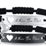 MPRAINBOW Personalized Braided Couples Bracelet：Custom Name Promise Words Engraved Bracelets Attraction Relationship Bracelets for Him and Her