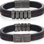 Personalized Custom Name Bracelets for Men – Mens Leather Bracelet with 2-5 Kids Names Customized Gifts for Dad Husband Son