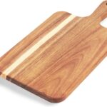 Acacia Wood Cutting Board with Handle, Wooden Cutting Boards, Chopping Board, Charcuterie Board, Serving board for Cheese, Bread, Pizza, Vegetables & Fruits (1, 13.8″L x 7″W)
