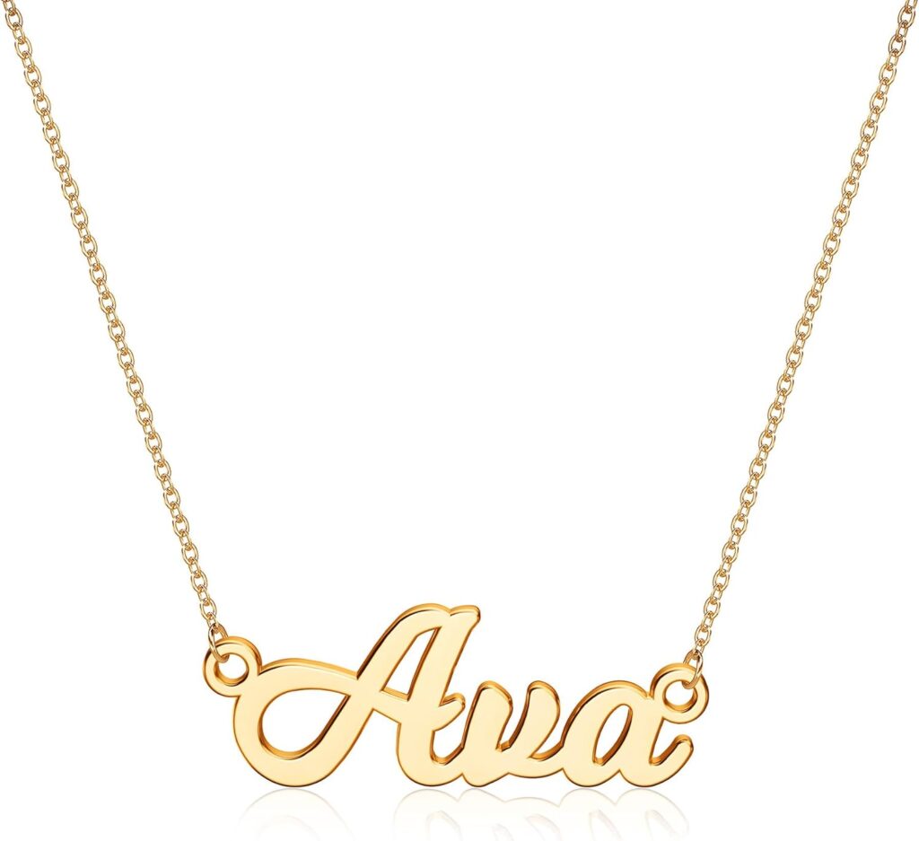 Ursteel Custom Name Necklace Personalized, 14K Gold Plated Personalized Name Necklace Dainty Name Plate Necklace Jewelry Personalized Gifts for Women