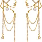 Unique Abstract Face Art | Dangle Statement Long Earrings for Women | Rhinestone Tassel Handmade Chandelier Earrings