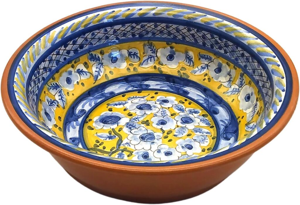 Handmade Hand Painted Portuguese Pottery Serving Bowl (Yellow & Blue)