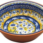 Handmade Hand Painted Portuguese Pottery Serving Bowl (Yellow & Blue)