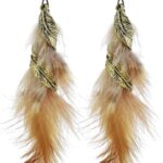Bohemian Handmade Natural Long Feather Dangle Earrings Vintage Boho Multicolor Tassel Feathers Dangle Drop Earrings for Women Girls Jewelry