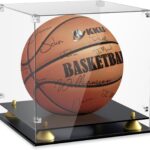 KKU Acrylic Basketball Display Case, Clear Full Size Basketball Case Display, Double Tier Black Basketball Display Stand for Autographed Basketball Display (Watch The Video to Assemble)
