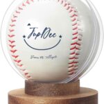 JupDec Baseball Display Case, Round Clear Ball Holder with Wooden Base, Autograph Baseball Stand Box for Single Ball, Acacia Wood, Brown