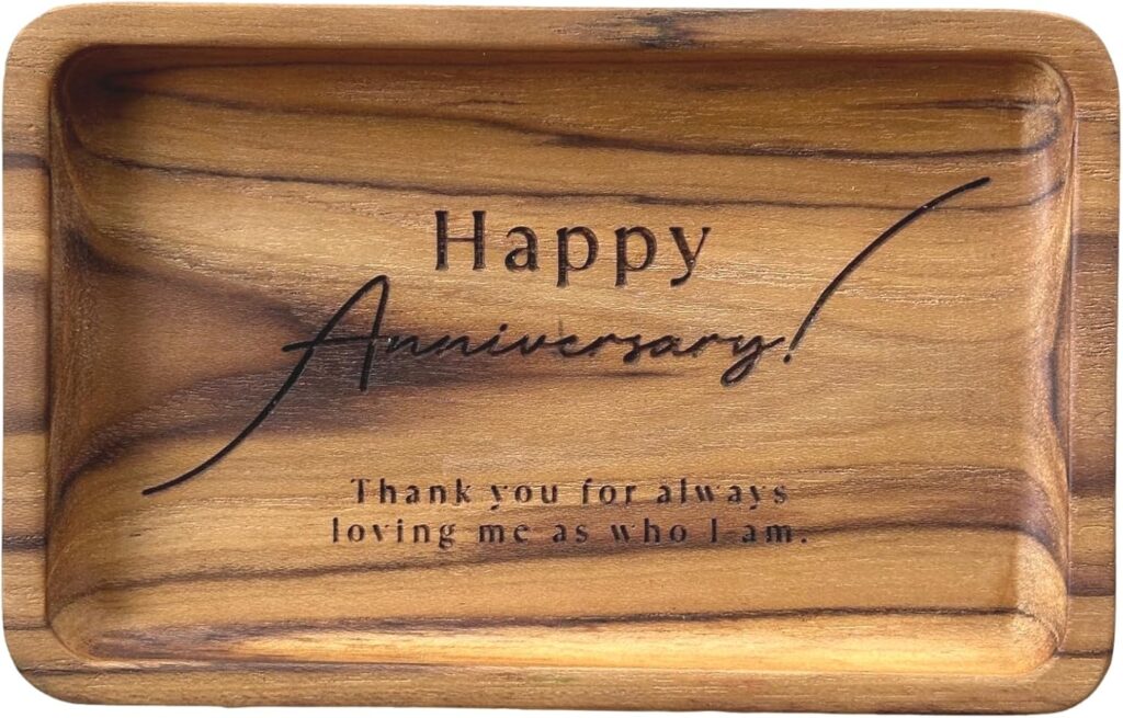 Nesar, Wooden Jewelry Tray, Engraved Rectangle Teak Wood Tray, Wedding Gifts Ideas Tray, Small Jewelry Dish, Wooden Trays for Home Decor, 5.5″ L x 3.5″ W x 0.75″ H (Happy A)