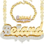 Jewelry Set Name Necklace Personalized Name Bracelet with Heart 18K Gold-Plated Double Plated Custom Name Necklace for Women as a Gift