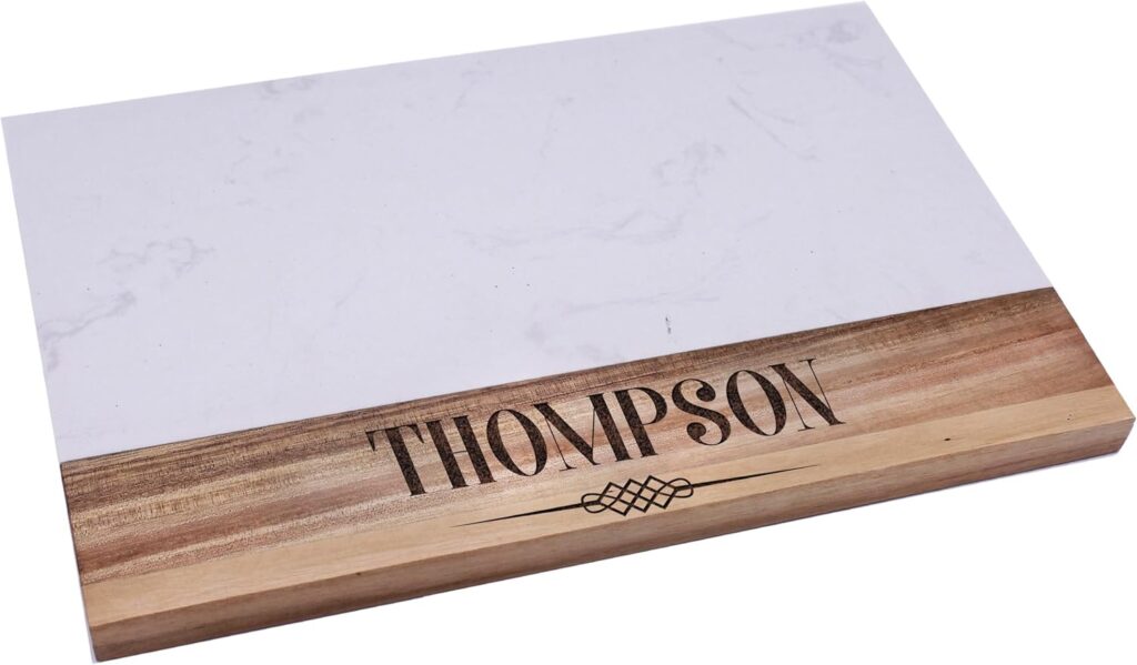 Custom Personalized Marble and Acacia Meat, Cheese, Charcuterie Serving Board Platter (Rectangle Marble and Acacia)